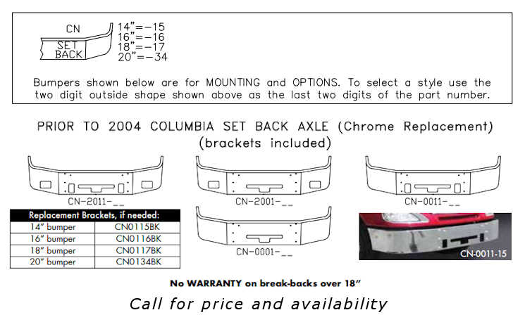 Freightliner COLUMBIA Bumper Style List
