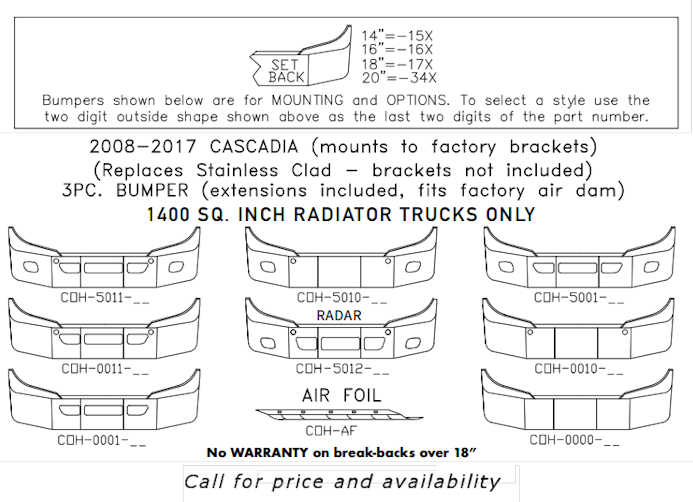 Freightliner Cascadia Bumper Style List