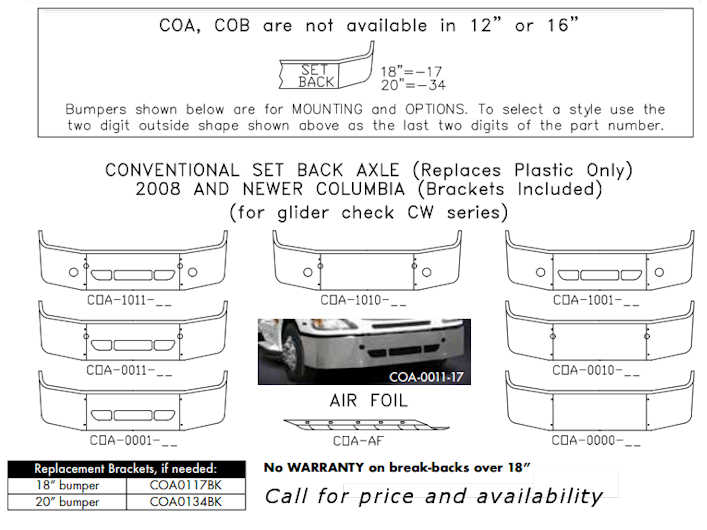Freightliner COLUMBIA Bumper Style List