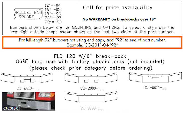 Freightliner FLD120 Bumper Style List