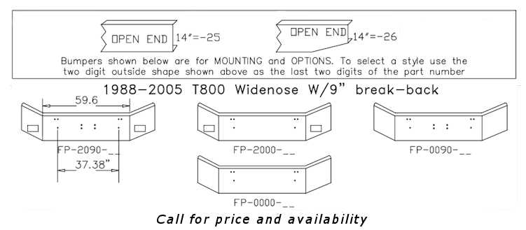 Kenworth T800 Widenose Bumper Style List