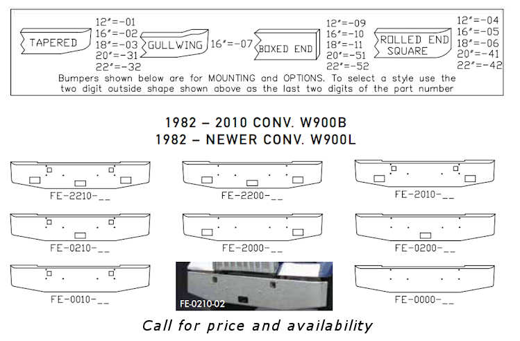 Kenworth W900L W900B Bumper Style List