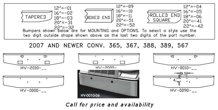 Peterbilt 365 388 389 Bumper Style List