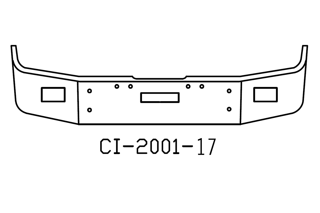 120-CI-2001-17 Aftermarket, Fits Freightliner FLD120 FLD112 Bumper, 18" tall, 1989 and newer, with light and vent holes