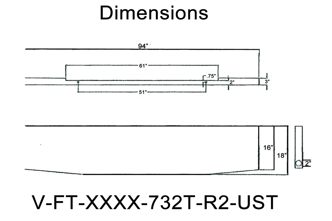 140-FT-XXXX-732T-R2-UST Aftermarket, Fits Kenworth W900B bumper 18" Tall tapered boxed ends with side light holes - Image 2