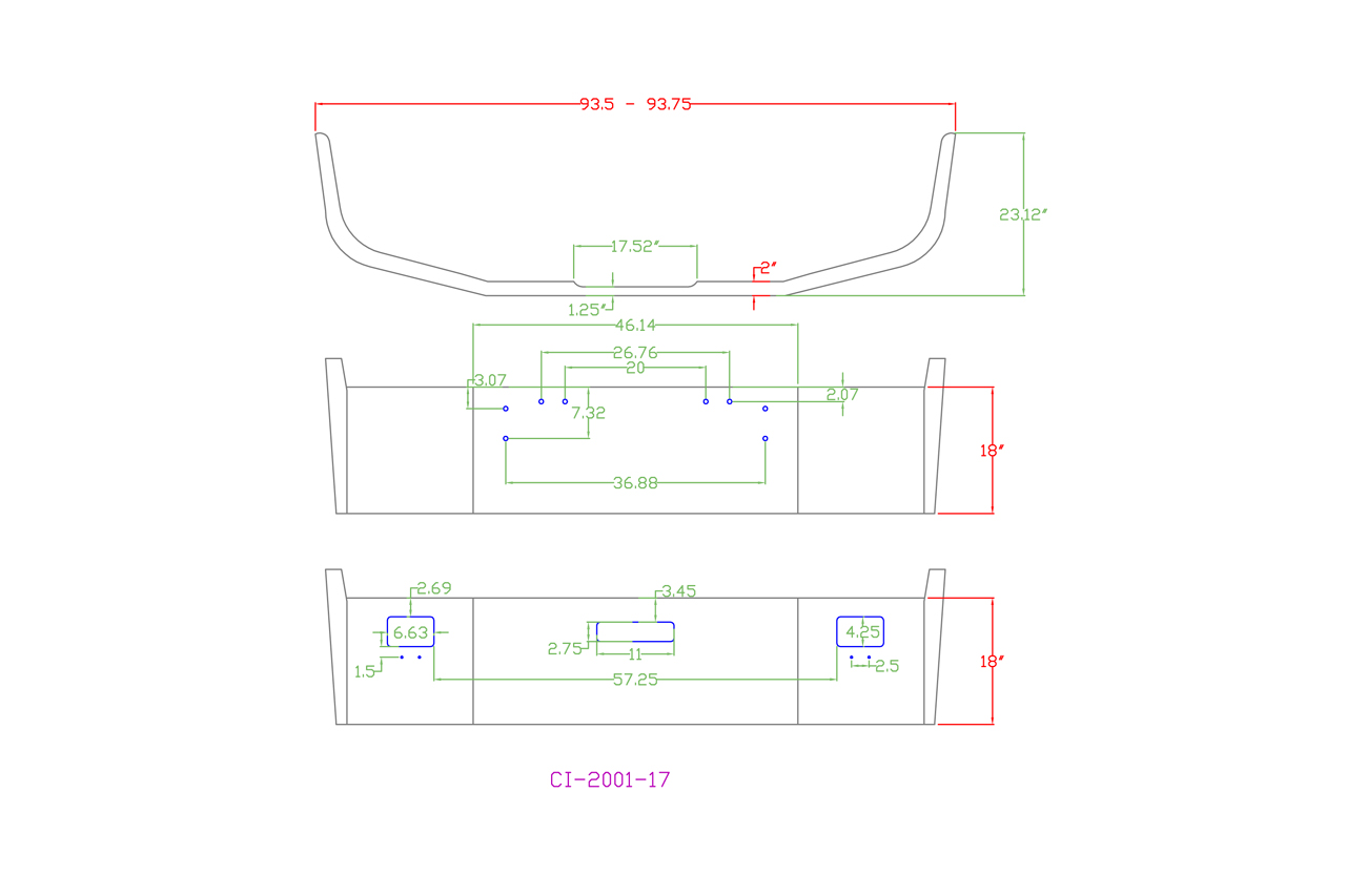 120-CI-2001-17 Aftermarket, Fits Freightliner FLD120 FLD112 Bumper, 18" tall, 1989 and newer, with light and vent holes - Image 2