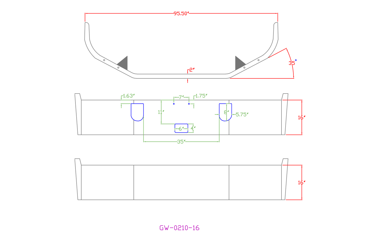 150-GW-0210-16 Aftermarket, Fits Mack CXN613 CXP613 Bumper 16" Tall with tow and center step holes - Image 2